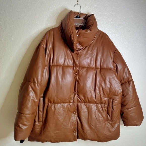 Avec les Filles faux leather puffer button down jacket sz 1X - Picture 2 of 11